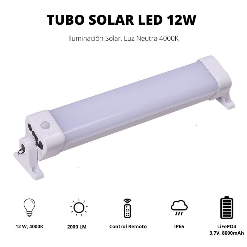 Lampe Solaire 12W ELEDCO, Tube LED, Panneau Solaire, Télécommande,  Interrupteur, Détecteur de Mouvement, Lumière Neutre 4000K